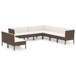 vidaXL Salon de jardin 9 Pièces avec coussins Résine tressée Marron