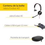 Jabra evolve 40 uc mono casque audio - casque unified communications pour voip softphone avec annulation passive du bruit - câbl