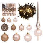 vidaXL Set de boules de Noël avec pic et 300 LED 120Pièces Doré rose