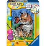 Numéro d'art - moyen format - chat et son compagnon le papillon - ravensburger - kit complet de peinture au numéro - des 9 ans