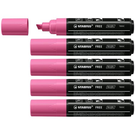 Marqueur pointe large FREE acrylic T800C rose x 5 STABILO