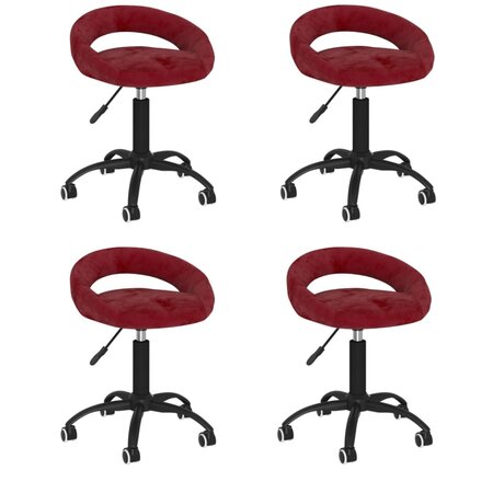 vidaXL Chaises pivotantes à manger lot de 4 rouge bordeaux velours