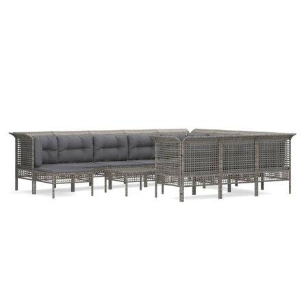 vidaXL Salon de jardin 12 Pièces avec coussins Gris Résine tressée