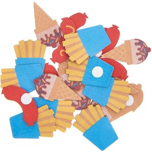 24 Autocollants en bois - hot-dog frites glace - multicolore