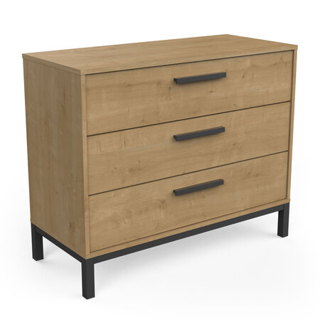 Commode 3 tiroirs - CRAFT - Chêne et Noir - 90 7 x 39 6 x 74 6 cm - DEMEYERE