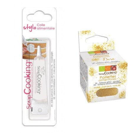 Colle alimentaire en tube + paillettes dorées