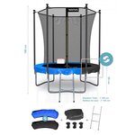 Trampoline de jardin classique 6ft ø185cm pack trampo avec matelas réversible bleu/noir  echelle  filet de sécurité