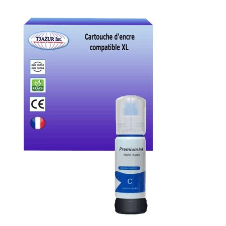 Cartouche Compatible pour EcoTank ET-1810, ET-2710, ET-2711, ET-2712, ET-2713, ET-2714, ET-2715 remplace Epson 104 (C13T00P240) Cyan - T3AZUR
