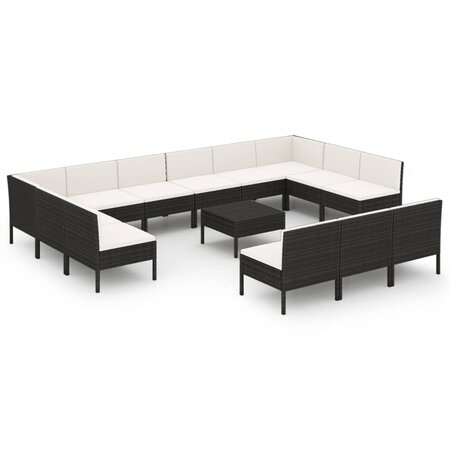vidaXL Salon de jardin 14 Pièces avec coussins Résine tressée Noir