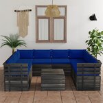 vidaXL Salon palette de jardin 9 Pièces avec coussins Bois de pin massif