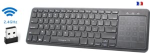 Ovegna t2 : clavier souris touchpad (azerty) sans fil 2.4ghz  mince  pavé tactile et pavé numérique  revêtement plastique abs  pour smart tv android box raspberry  mac os linux android windows htpc