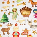 Stickers mousse 3D - Crèche de Noël à paillettes