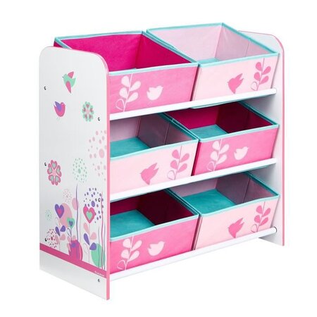 Fleurs et Oiseaux - Meuble de rangement pour chambre d'enfant avec 6 bacs