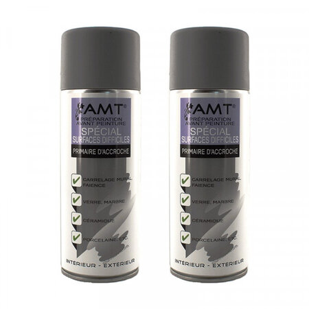 Lot de 2 bombes de peinture - spécial surfaces difficiles - gris - amt