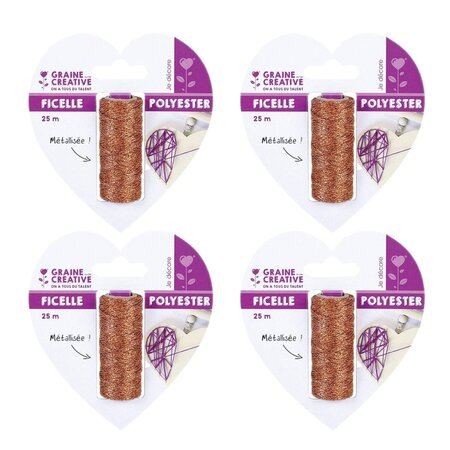 4 bobines de ficelle métallisée cuivre 25 m