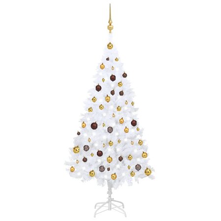 vidaXL Arbre de Noël artificiel pré-éclairé et boules blanc 150 cm PVC