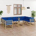vidaXL Salon de jardin 10 Pièces avec coussins bois de pin imprégné