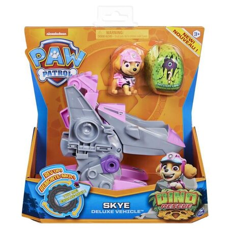 Pat patrouille - vehicule + figurine deluxe stella dino rescue paw patrol - 6059520 - voiture a remonter jeu jouet enfant 3 ans
