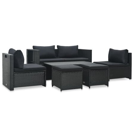 vidaXL Salon de jardin 6 Pièces avec coussins Résine tressée Noir