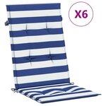 vidaXL Coussins de chaise à dossier haut 6Pièces rayures bleu/blanc tissu