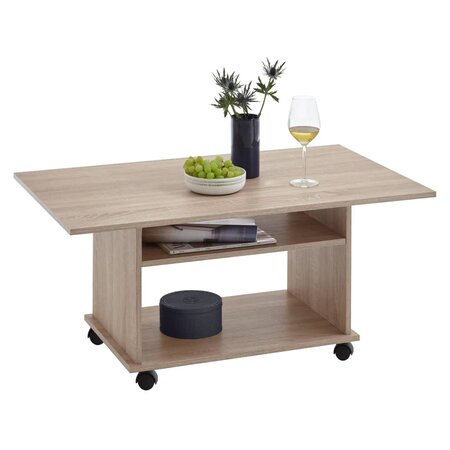 FMD Table basse avec roulettes Couleur de chêne