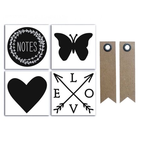 4 stickers ardoise Lovely Flowers 10 x 10 cm + 20 étiquettes kraft Fanion