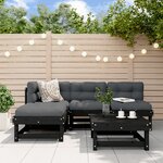 vidaXL Salon de jardin 5 Pièces avec coussins noir bois massif