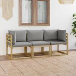 vidaXL Canapé de jardin 3 places avec coussins gris
