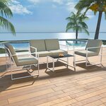 vidaXL Salon de jardin 4 Pièces avec coussins Acier Blanc