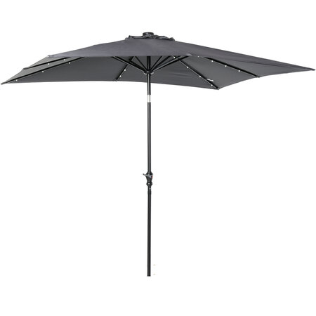 Parasol lumineux rectangulaire inclinable dim. 2 68L x 2 05l x 2 48H m parasol LED solaire métal polyester haute densité gris