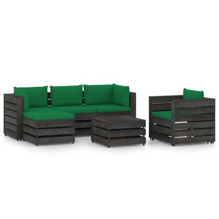 vidaXL Salon de jardin 6 Pièces avec coussins Bois imprégné de gris