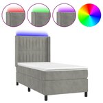 vidaXL Sommier tapissier et matelas et LED Gris clair 90x190cm Velours