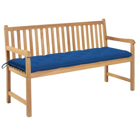 vidaXL Banc de jardin avec coussin bleu 150 cm Bois de teck massif
