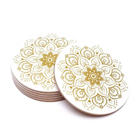 6 sous-verres ronds - blanc - mandala