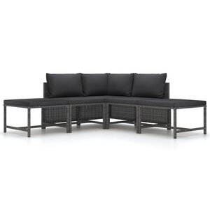 vidaXL Salon de jardin 5 Pièces avec coussins Gris Résine tressée