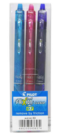 Etui de 3 Stylos roller FRIXION BALL CLICKER 0,7 FUN Turquoise, Rose, Violet PILOT