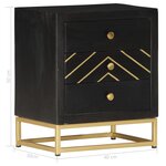 vidaXL Table de chevet Noir et doré 40x30x50cm Bois de manguier massif