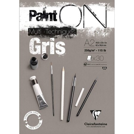 Bloc paint on gris encolle - a2 - 30 feuilles - clairefontaine