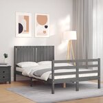 vidaXL Cadre de lit avec tête de lit gris petit double bois massif