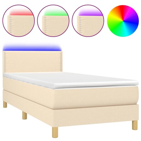 vidaXL Sommier tapissier avec matelas et LED Crème 90x190 cm Tissu