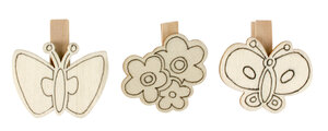 Pinces en bois prédessinées papillon fleur 6 pièces