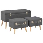 vidaXL Tabourets de rangement 3 Pièces Gris foncé Tissu