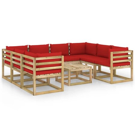 vidaXL Salon de jardin 9 Pièces avec coussins bois de pin imprégné
