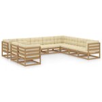 vidaXL Salon de jardin 10 Pièces avec coussins Marron miel Bois de pin