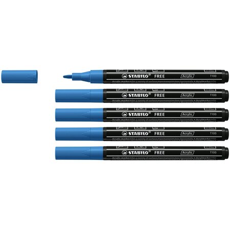 Marqueur pointe fine FREE acrylic T100 bleu foncé x 5 STABILO