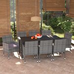 vidaXL Meubles à dîner de jardin et coussins 9 Pièces Poly rotin Gris