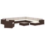 vidaXL Salon de jardin 12 Pièces avec coussins Résine tressée Marron