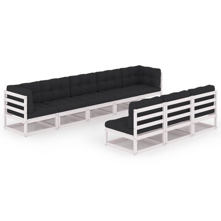 vidaXL Salon de jardin 8 Pièces avec coussins Blanc Bois de pin massif