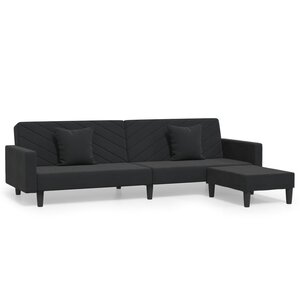 vidaXL Canapé-lit 2 places 2 oreillers et repose-pied Noir Velours