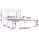 vidaXL Cadre de lit Gris Bois massif 150x200 cm Très grand